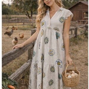 Jane and Delancey White Dress with Colorful Plate Design